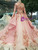 Pink Ball Gown High Neck Long Sleeve Appliques Beading Wedding Dress