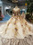 Champagne Ball Gown Bateau Backless Long Sleeve Embroidery Appliques Wedding Dress