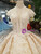 Champagne Ball Gown High Neck Backless Cap Sleeve Beaidng Wedding Dress