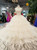 Champagne Ball Gown Tulle High Neck Backless Appliques Wedding Dress