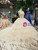 Champagne Ball Gown Tulle High Neck Backless Appliques Wedding Dress