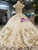 Champagne Ball Gown Tulle Sequins Cap Sleeve Backless Beaidng Wedding Dress