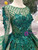 Green Ball Gown Tulle Sequins Bateau Long Sleeve Appliques Wedding Dress