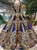 Blue Ball Gown Sequins Gold Sequins Appliuqes Long Sleeve Wedding Dress