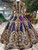 Blue Ball Gown Sequins Gold Sequins Appliuqes Long Sleeve Wedding Dress