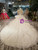 Champagne Ball Gown Lace High Neck Half Sleeve Backless Wedding Dress With Beading