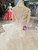 Champagne Ball Gown Lace High Neck Half Sleeve Backless Wedding Dress With Beading