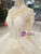 Champagne Ball Gown Lace High Neck Half Sleeve Backless Wedding Dress With Beading