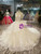 Champagne Ball Gown Lace High Neck Half Sleeve Backless Wedding Dress With Beading