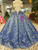 Blue Ball Gown Sequins Off The Shoulder Appliques Wedding Dress With Beading