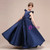 A-Line Navy Blue Satin Floor Length Flower Girl Dress With Bow