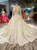 Champagne Ball Gown Lace Satin Long Sleeve Wedding Dress With Beading