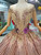 Pink Purple Sequins Ball Gown Bateau Cap Sleeve Backless Wedding Dress With Beading