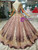 Pink Purple Sequins Ball Gown Bateau Cap Sleeve Backless Wedding Dress With Beading