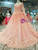 Pink Ball Gown Tulle Long Sleeve Appliques Wedding Dress With Beading