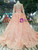 Pink Ball Gown Tulle Long Sleeve Appliques Wedding Dress With Beading