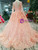 Pink Ball Gown Tulle Long Sleeve Appliques Wedding Dress With Beading