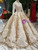 Champagne Gold Sequins V-neck Long Sleeve Appliques Wedding Dress