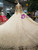 Champagne Ball Gown Tulle Sequins Long Sleeve Wedding Dress With Train