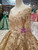 Gold Ball Gown Sequins Appliques Bateau Long Sleeve Wedding Dress