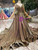 Gold Ball Gown Purple Sequins Bateau Backless Pleats Wedding Dress