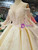 Champagne Ball Gown Satin Lace Off The Shoulder Long Sleeve Wedding Dress With Train