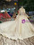 Champagne Ball Gown Satin Lace Off The Shoulder Long Sleeve Wedding Dress With Train