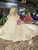 Champagne Ball Gown Satin Lace Off The Shoulder Long Sleeve Wedding Dress With Train