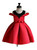 In Stock:Ship in 48 Hours Red Satin Cold Shoulder Flower Girl Dress With Bow