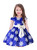 In Stock:Ship in 48 Hours Blue Satin Cap Sleeve Print Flower Girl Dress