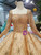 Champagne Tulle Sequins Square Long Sleeve Beading Wedding Dress With Long Train