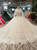 Champagne Ball Gown Lace Appliques Long Sleeve Beading Wedding Dress With Train