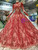 Red Ball Gown Sequins High Neck Long Sleeve Beading Wedding Dress With Removable Shoulder Ornament