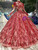 Red Ball Gown Sequins High Neck Long Sleeve Beading Wedding Dress With Removable Shoulder Ornament