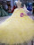 Yellow Ball Gown Tulle High Neck Backless Beaidng Wedding Dress With Train