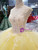 Yellow Ball Gown Tulle High Neck Backless Beaidng Wedding Dress With Train