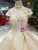 Champagne Ball Gown Tulle Lace Appliques High Neck Cap Sleeve Backless Wedding Dress