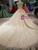 Champagne Ball Gown High Neck Cap Sleeve Backless Appliques Wedding Dress