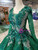 Green Ball Gown Sequins See Through V-neck Long Sleeve Appliques Wedding Dress