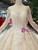 Champagne Ball Gown Tulle Long Sleeve Backless Appliques Wedding Dress With Removable Train