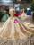 Champagne Ball Gown Tulle Sequins Gold Sequins Appliques Off The Shoulder Wedding Dress