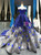 Blue And White Sequins Off The Shoulder Backless Appliques Haute Couture Prom Dress