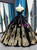 Black Ball Gown Velvet Gold Appliques Backless Long Haute Couture Prom Dresses