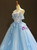 Blue Ball Gown Tulle Appliques Off The Shoulder Backless Sweet 16 Prom Dresses