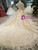 Champagne Ball Gown Lace High Neck Backless Wedding Dress With Train