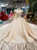Champagne Ball Gown Tulle Sequins Cap Sleeve Backless Beading Wedding Dress With Long Train