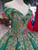 Green Ball Gown Sequins Gold Lace Appliques Off The Shoulder Wedding Dress