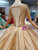 Champagne Gold Ball Gown Tulle Sequins Backless Cap Sleeve Wedding Dress