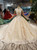 Champagne Ball Gown Tulle Lace High Neck Backless Cap Sleeve Wedding Dress