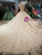 Champagne Ball Gown Tulle Lace High Neck Backless Cap Sleeve Wedding Dress